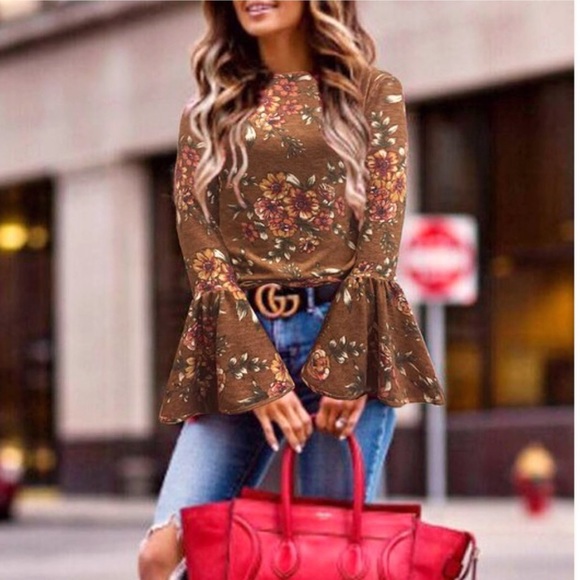 Infinity Raine Tops - LAST ONE! Soft Fall Floral Print Bell Sleeve Tunic
